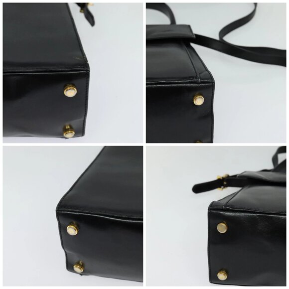 Salvatore Ferragamo Hand Bag Leather 2way Black Gold Auth BD1103 - Picture 15 of 16